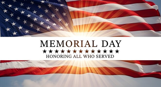 Memorial day tribute american flag with radiant sunlight