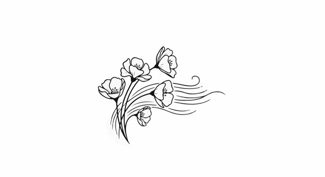 Delicate linework sketch of blooming flowers swaying gracefully in the breeze