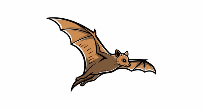 Brown bat with large wings flying through the air with spread wings