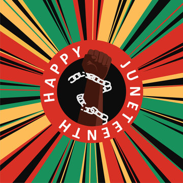 Juneteenth Freedom Day 2026 with Raised Fist and Broken Chains Symbol. Juneteenth Concept Design, Template, Banner, Poster,  Background, Social Media, Greeting. Vector Illustration