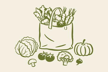 Vegetable grocery bag naive doodle vector illustration © Victoria