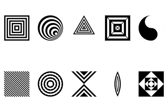 Collection Of Black And White Geometric Optical Illusion Abstract Shapes
