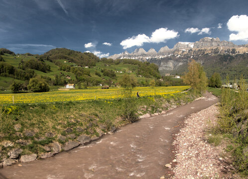 The Schils river in rural Switzerland near Flums