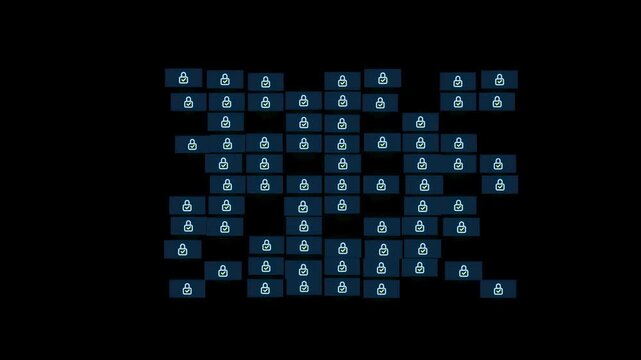 Numerous locks on a dark background forming a pattern with one unlock symbol in view highlighting security and protection.