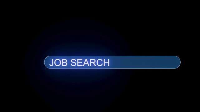 Job search bar displayed on a dark background with glowing text showing the words job search at a time when many seek employment.