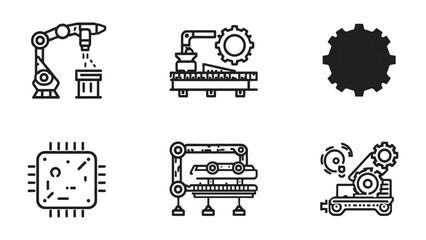 Obraz premium Modern Industry Icons: A collection of meticulously crafted, minimalistic icons, each representing different facets of modern industry, production, and technological advancement.