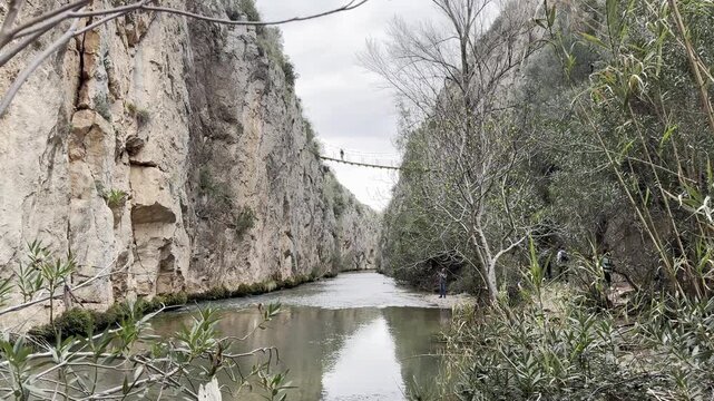 Turia Canyon Hanging Bridges in Chulilla Valencia Spain Scenic View
