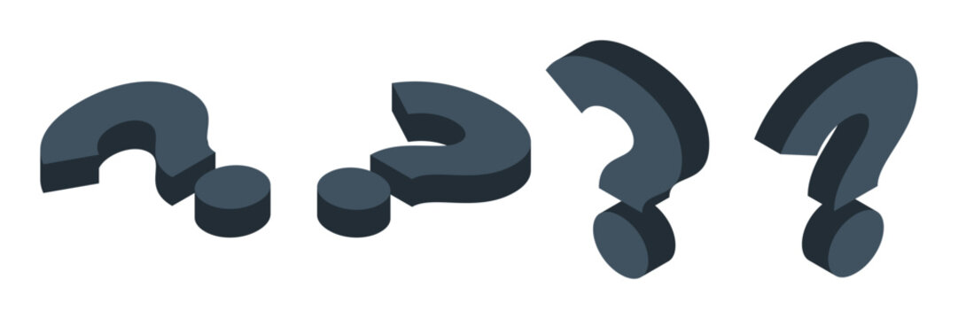 Set of isometric question mark. Question mark sign. Help or support sign. Ask question concept. Vector illustration