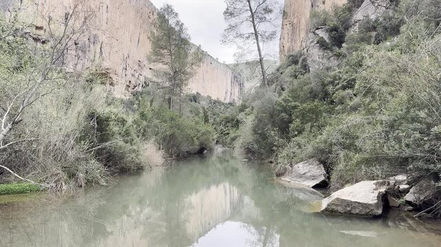 Turia River Canyon in Chulilla Valencia Spain Scenic Landscape View
