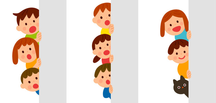 壁から覗きこむ子供達