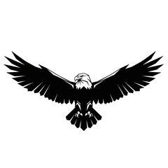 Naklejka premium Striking Bald Eagle Spread Wings Bold Black Silhouette Photo Illustration for Tattoo T-Shirt Logo Wall Art Print Poster Sticker and Graphic Design