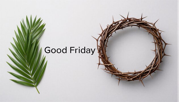 Good Friday background with a crown of thorns and palm leaf