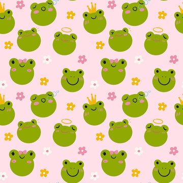 Kawaii Frog Aesthetic Seamless Surface Pattern