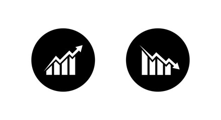 Obraz premium Growth and decline chart icon in black circle. Business trend symbol. Up and down financial performance sign