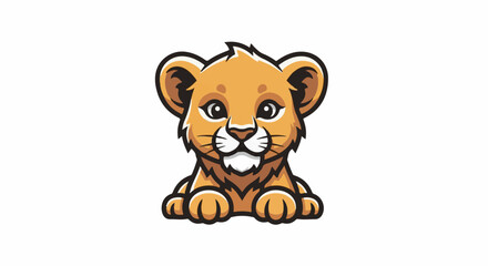 Naklejka premium Adorable cartoon lion cub illustration with friendly expression, posed on white background