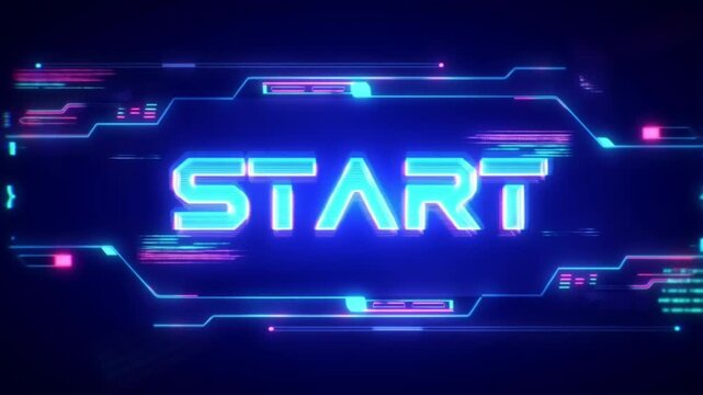 Futuristic Blue Gaming Start Screen with Digital Interface Elements and Glowing HUD Graphics