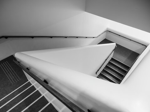 Staircase indoor building white handrail Stair step perspective Minimal design Architecture details 
