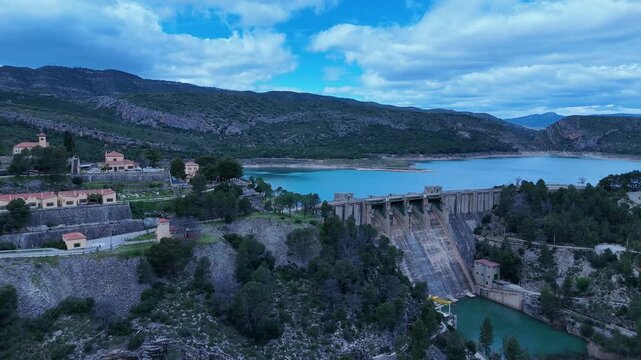 Aerial Drone View of Loriguilla Reservoir Turia Canyon Valencia Spain
