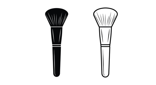 A striking black and white illustration depicts two makeup brushes one solid black and one white outline