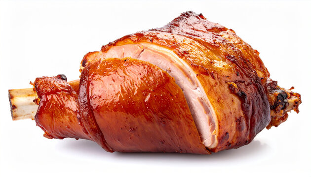 Crispy, golden roast pork knuckle with copy space
