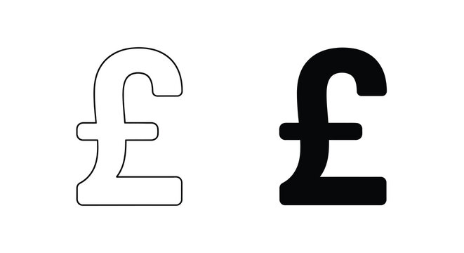 A depiction of the british pound symbol shown in both outlined and filled black forms high quality professional