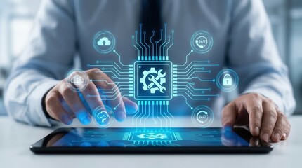Fototapeta premium Global IT support and technical maintenance services ensuring business continuity.