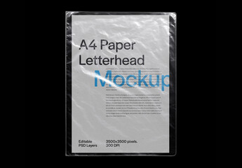 A4 Paper Letterhead Mockup Inside Transparent Plastic Sleeve