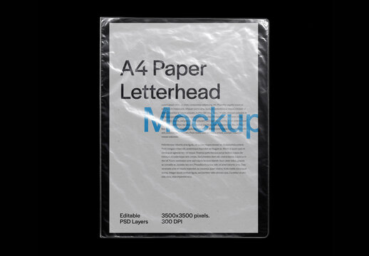 A4 Paper Letterhead Mockup Inside Transparent Plastic Sleeve