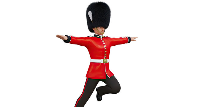 3D Model of a British Royal Guard in Red Tunic and Bearskin Hat