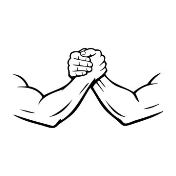 Logo competici&oacute;n de pulsos. Dibujo minimalista de dos brazos musculosos entrelazados en una lucha de pulsos
