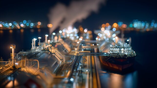 LNG loading arms connecting tanker at terminal &ndash; liquefied natural gas transfer and industrial energy logistics