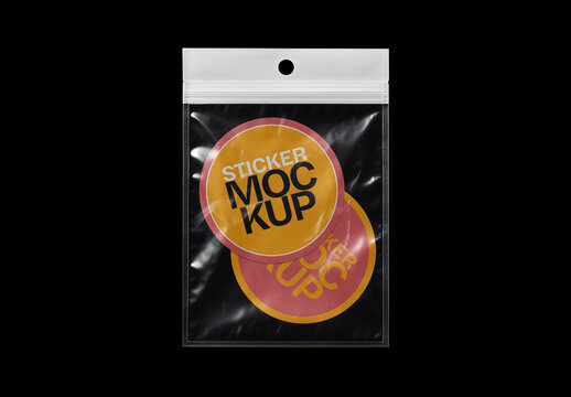 Round Sticker Mockup Inside Transparent Zipper Plastic Bag