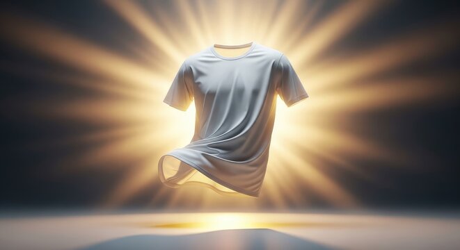 T shirt floating in light rays.