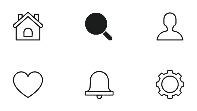 Web Icons Set: Clean, minimalist web icons suitable for user interface design, representing essential functions, providing a user-friendly and intuitive experience for web applications. 