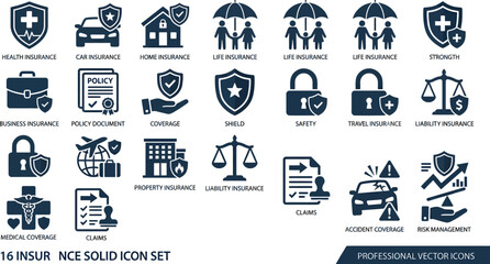 Fototapeta premium A set of professional vector icons representing various types of insurance and financial security