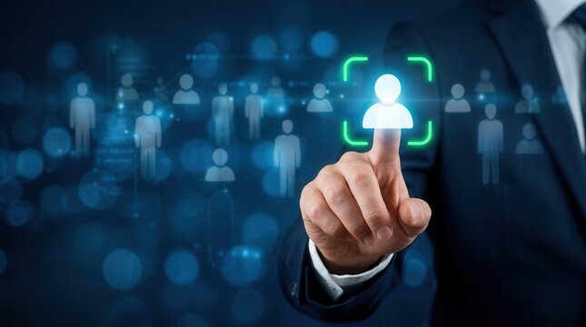 A marketer tapping a customer icon to implement targeting and personalization of customer communication.