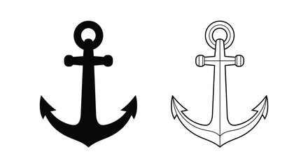 A minimalist depiction showcases two different styles of traditional ship anchors in black and white high quality professional © Nupur02