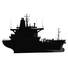 Black silhouette warship, naval vessel, military ship, dark illustration © Jahedul