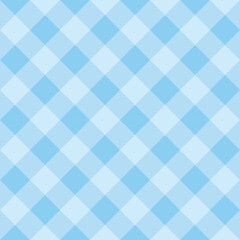 Fototapeta premium Seamless pattern with blue and light blue checkered diamond grid, retro gingham textile decorative design