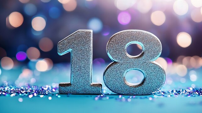 Eighteen Years Celebration with Sparkling Background and Festive Bokeh for Memorable Achievements