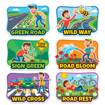 Beautiful 2D Stickers Of Characters Painting Highway Shoulders With Flowers For World Environment Day Roadside Biodiversity Corridors Pollinator Protection And Nature Friendly Transportation Art
