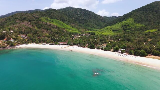 Fly backwards out from Klong Jak beach, Koh Lanta