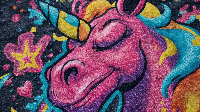 Colorful drawing of a mythical horse changing its mood from angry and screaming to peaceful and happy