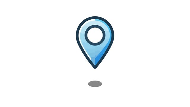 Blue location pin map icon with bouncing animation isolated on white background