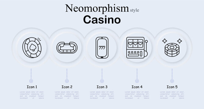 Casino gambling set icon. Poker chip spade, roulette wheel table, slot machine jackpot, slot lever game, stack chips money, betting entertainment, gambling industry