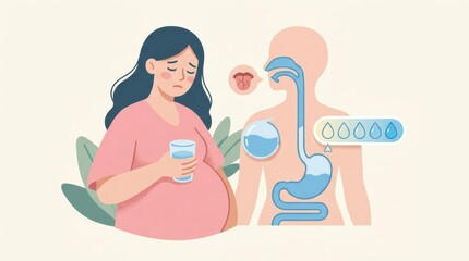 Obraz premium Understanding Pregnancy Symptoms and Conditions With a Focus on Digestive Health and Hydration in Expectant Mothers