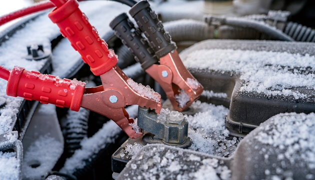 Jump Starting Car Battery In Cold Winter Conditions