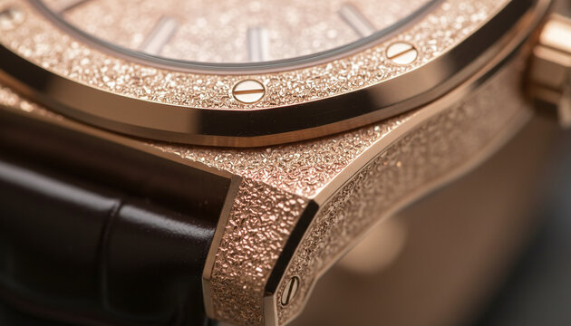 Frosted 18k rose gold texture with sparkling micro hammered finish