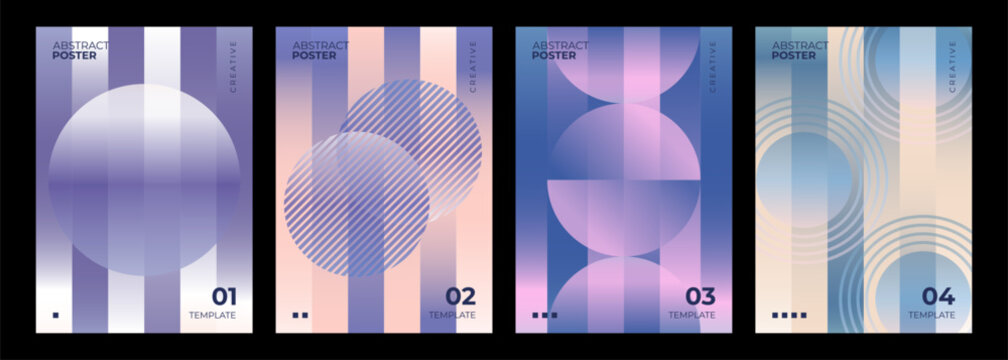 Abstract Posters Collection. Round shapes and color gradient stripes. Templates for creative graphic design. Vector illustration.