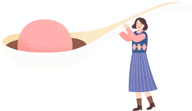 Woman holds a spoon of glutinous rice
